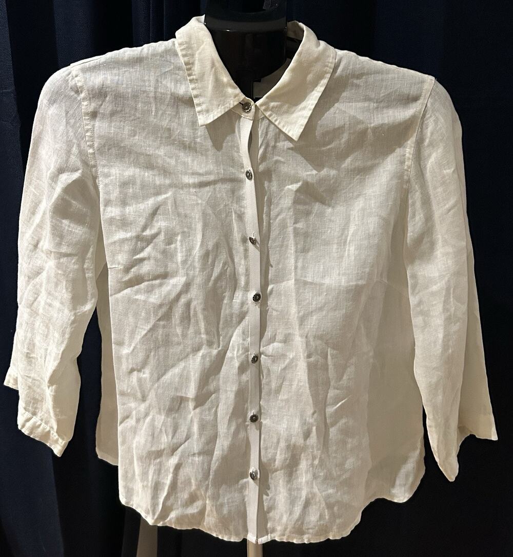 Mercer & Madison White Linen Button-Up Blouse size L